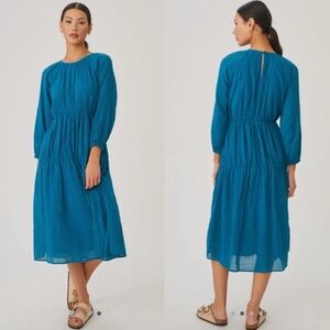 Anthropologie Sundry | Women’s Teal Two Tone Striped Tiered Midi Dress Size 0‎
